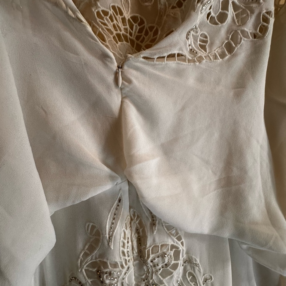 ASOS DESIGN Curve Ella blouson sleeve beaded cutwork wedding dress in cream - Picture 16 of 16
